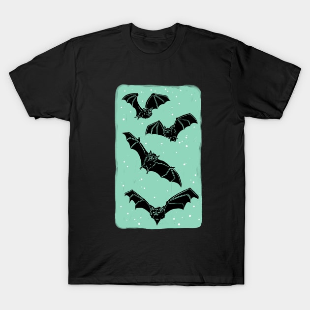 Night bats in Mint T-Shirt by HeyRockee